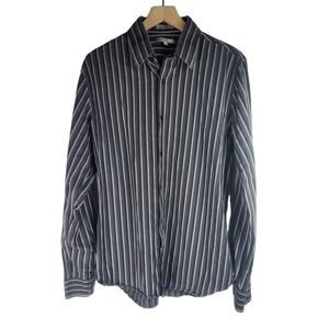 EXPRESS FITTED STRETCH STRIPED LONG SLEEVE SHIRT - LARGE